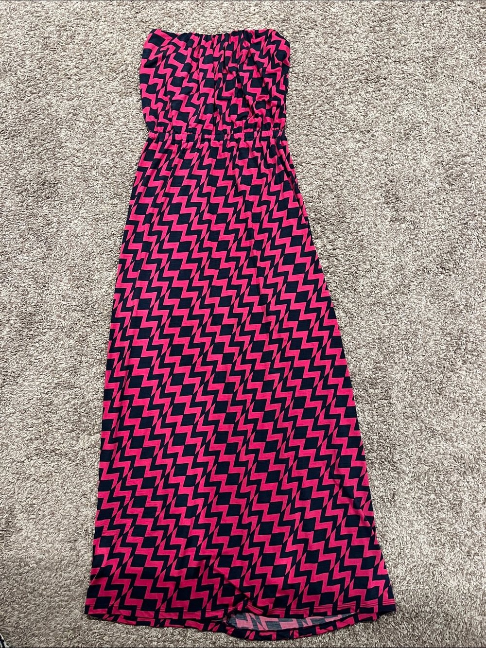 Trixxi Hot Pink and Navy Chevron Strapless Maxi Dress
